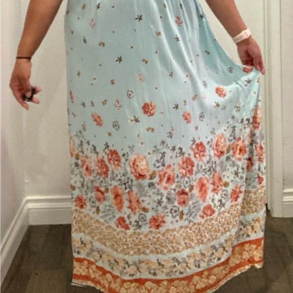 COPY - Angie Baby Blue and Coral Floral Boho Maxi Dress - Picture 4 of 6
